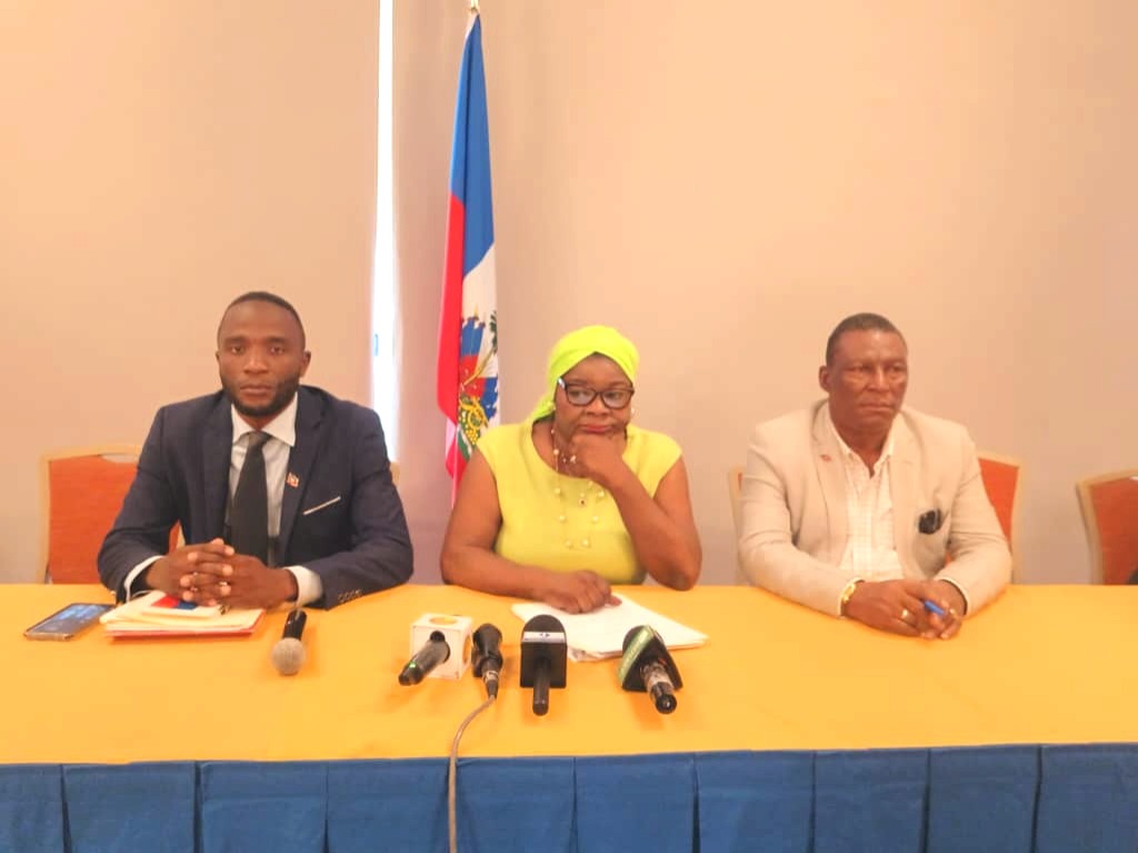 ASPN leaders speaking during a press conference in Port-au-Prince, Haiti.
